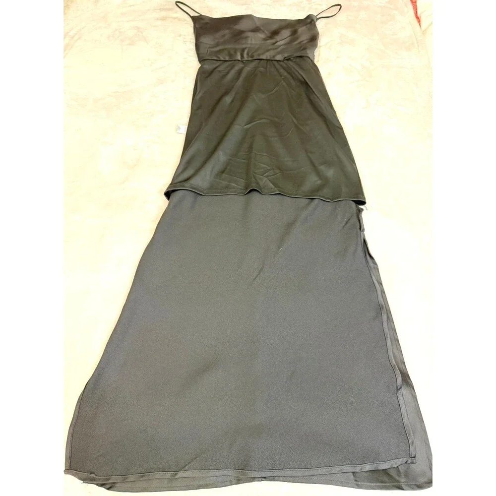 Taylor Black Formal Evening Dress Satin Open Back Maxi Gown Women's Size 4 NWT